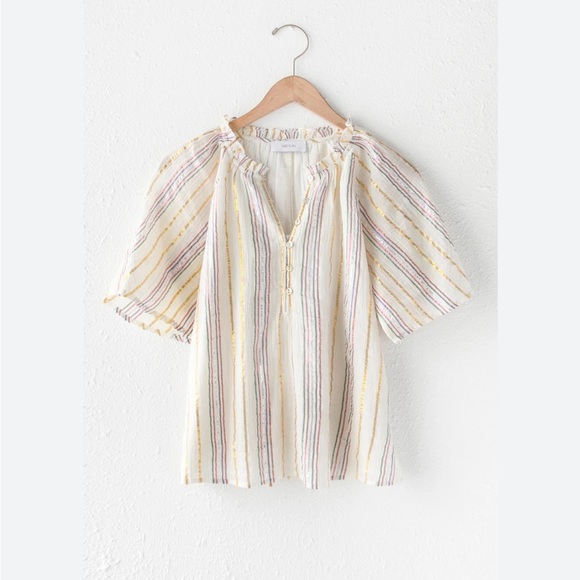 NWT Greylin by Anthropologie Toluna Pleated metallic striped blouse. - Picture 1 of 12